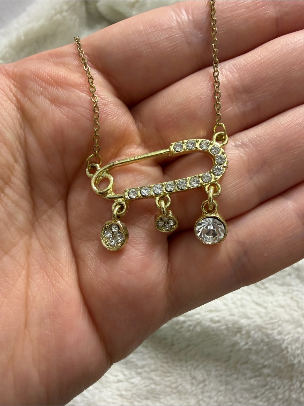 Gold-Tone Crystal Safety Pin Pendant Necklace - Gold